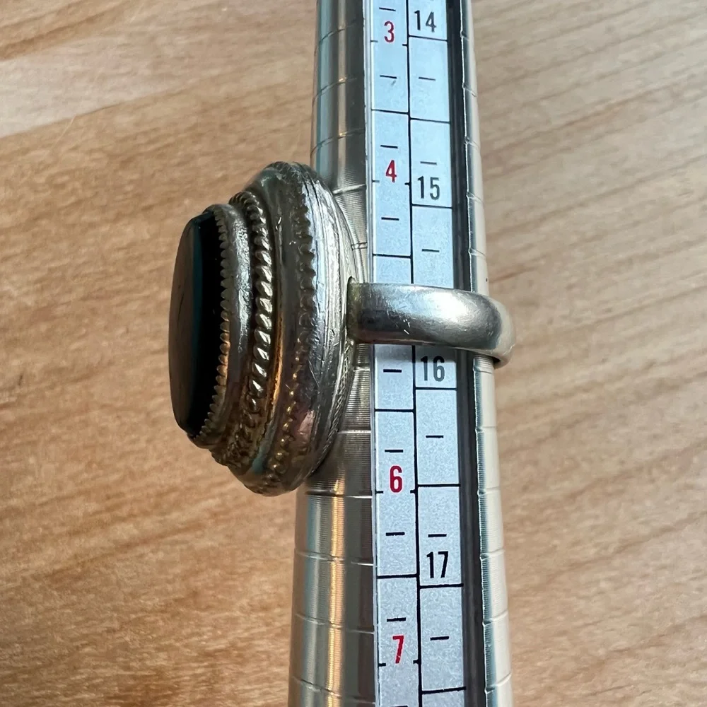 Vintage Whiting Davis Hematite Silver tone Cocktail Ring Signed